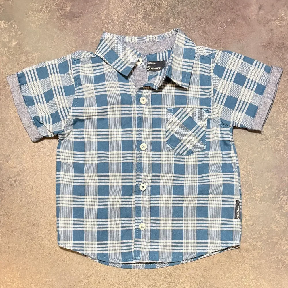 Ben Sherman Plaid Shirt Cat & Jack Shorts Set 12M Blue Summer Outfit